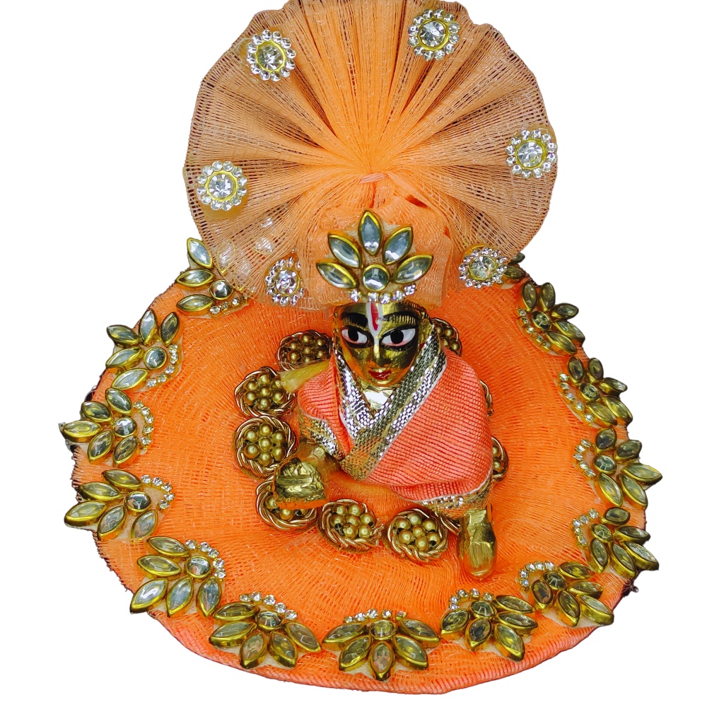 Laddu Gopal Size 0-1 Peach Kundan Dress with Pagadi | 4 Inches ...
