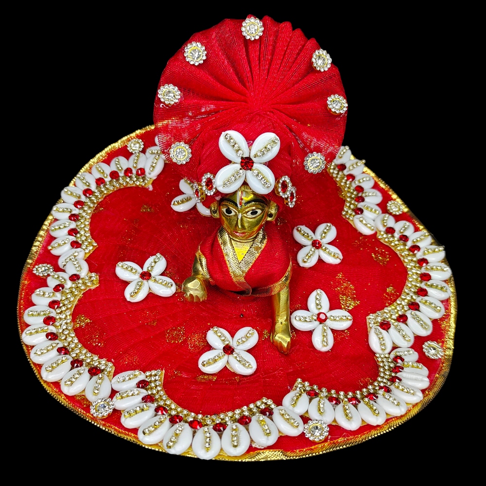 Laddu Gopal Designer Red Cowrie Dress with Pagadi | All Size ...