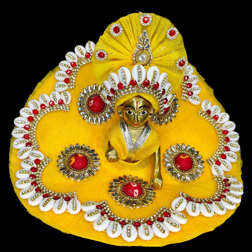 Ladoo Gopal Designer Yellow Cowrie Dress with Pagdi | All Size ...
