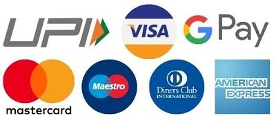 We Accept UPI, WALLETS, VISA, GPAY, MASTERCARD, MAESTRO CARD, DINERS CLUB AND AMERICAN EXPRESS PAYMENT