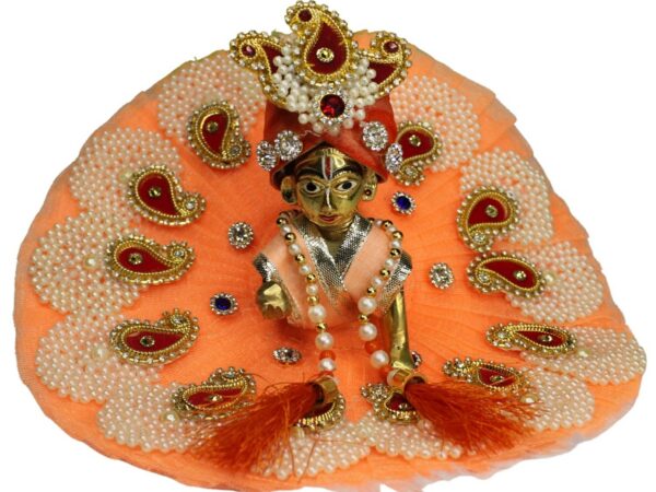 Designer Orange Pearl Laddu Gopal Ji Dress with Pagadi