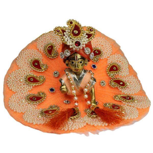 PUJABAG Designer Orange Pearl Laddu Gopal Ji Dress with Pagadi