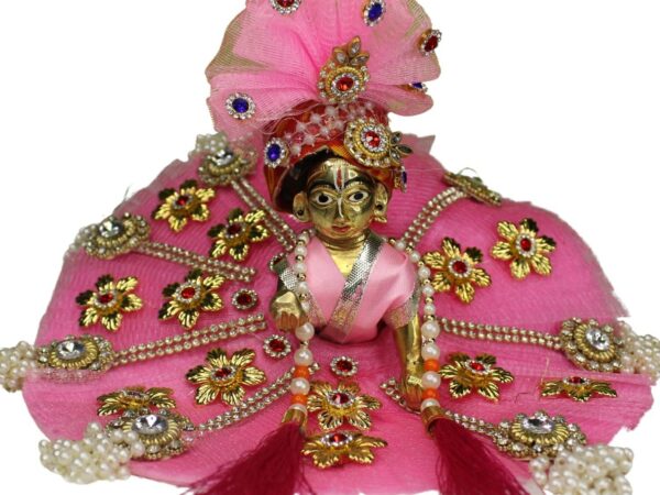 Designer Pink Flower Laddu Gopal Ji Dress with Pagadi