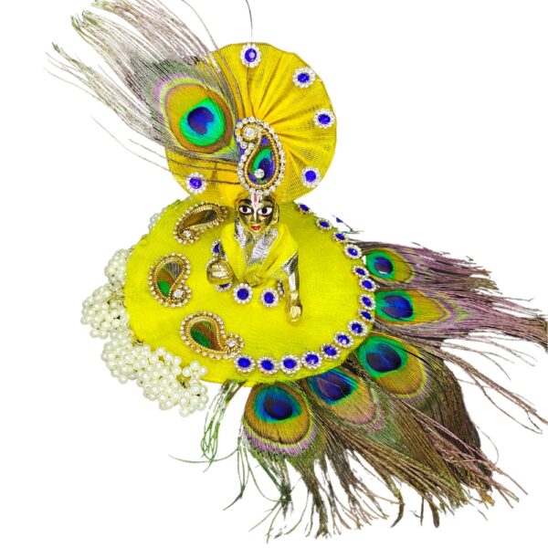 Laddu Gopal Size 0 & 1 Yellow Mor Pankh Designer Dress with Pagdi| Size 4 Inches