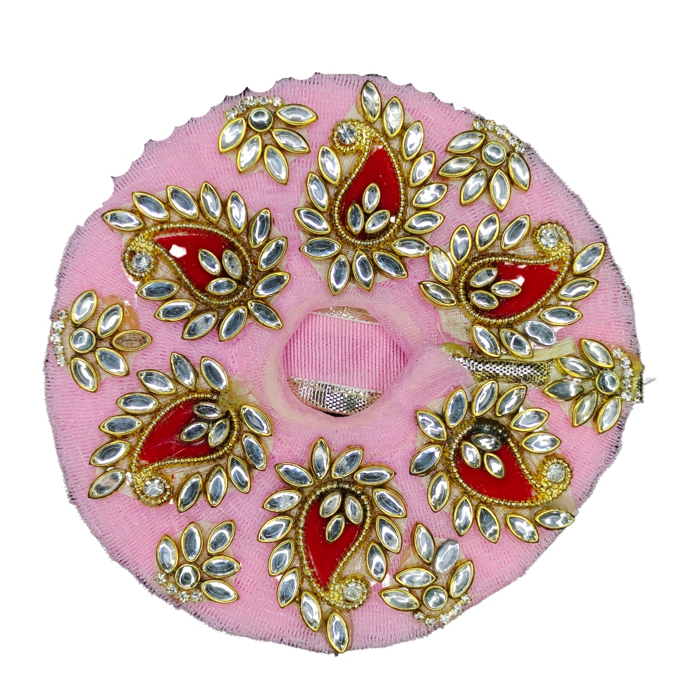 Laddu Gopal Baby Pink and Red Kundan Dress with Pagadi | Size 0 and 1 | 4  inches Dress - PUJABAG