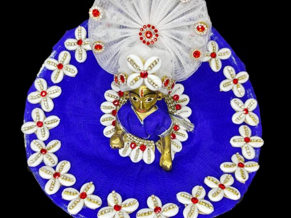 Laddu Gopal Designer Blue Cowrie Dress with Pagadi