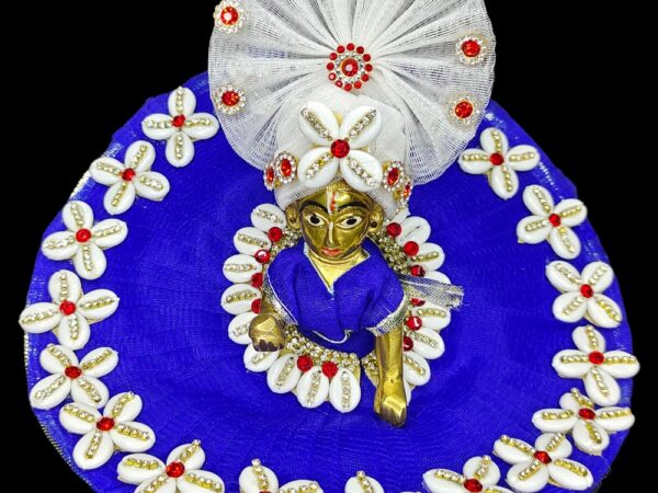 Laddu Gopal Designer Blue Cowrie Dress with Pagadi