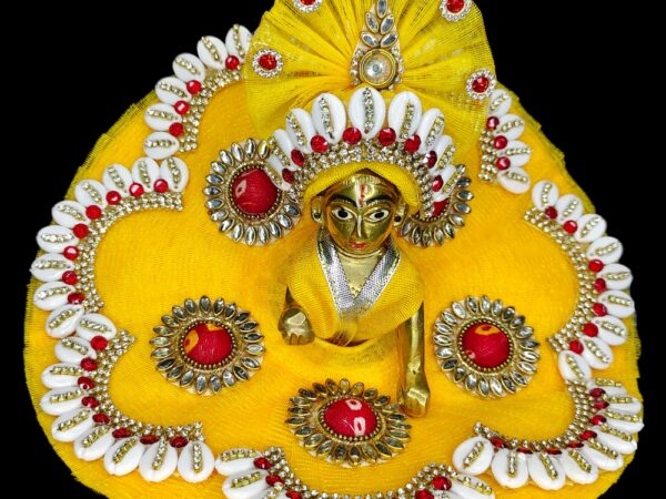 Ladoo Gopal Designer Yellow Cowrie Dress with Pagdi | All Size Available