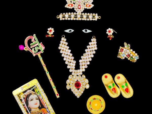 Ladoo Gopal Shringar Jewellery Set | Size 4 & 5 (Large) | Earring, Mukut, Bangle, Eye, Mobile, Slipper,Necklace, Hair, Cup Plate and Basuri
