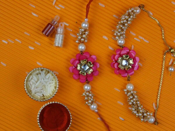 Designer Pink Flower Lumba Rakhi Set – Gift Pack