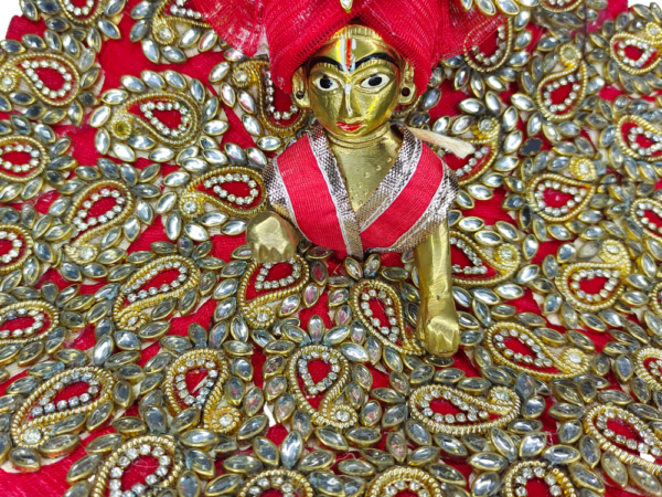 Laddu Gopal Designer Carry Red Kundan Dress with Pagadi