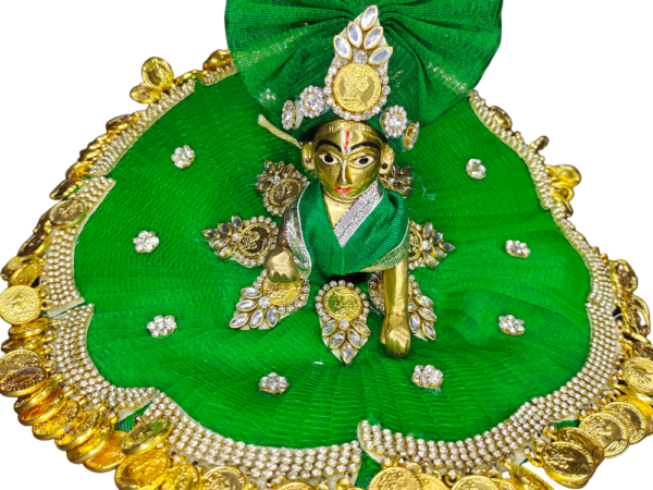 Laddu Gopal Ji Designer Green Stone Coin Dress with Pagdi
